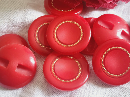 Lot 6 boutons vintage rouge inclusion doré pied superbe 2,3 cm ref 3417