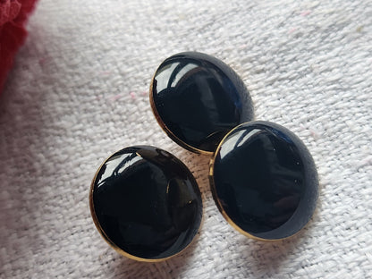 Trio boutons en métal vintage noir emaillé pied 1,3 cm D10A