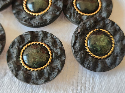 Lot 6 boutons vintage vert travaillé coaur lumineux bord texturé 2,3 cm ref 1857