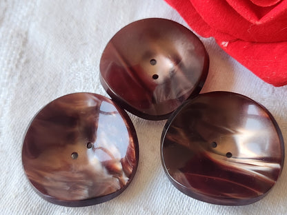 Lot 3 gros boutons vintage marron lumineux incurvé 3,4 cm ref 2832
