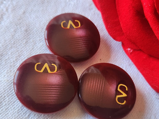 Trio boutons vintage lie de vin inclusion doré pied 2,2 cm ref 2665