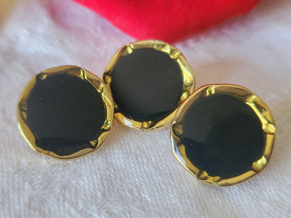 Trio boutons vintage en métal doré noir lumineux pied 1,7 cm G17O