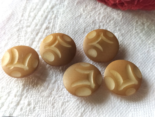 Lot 5 boutons anciens en corozo marron beige petits pied  1,3 cm ref 1314