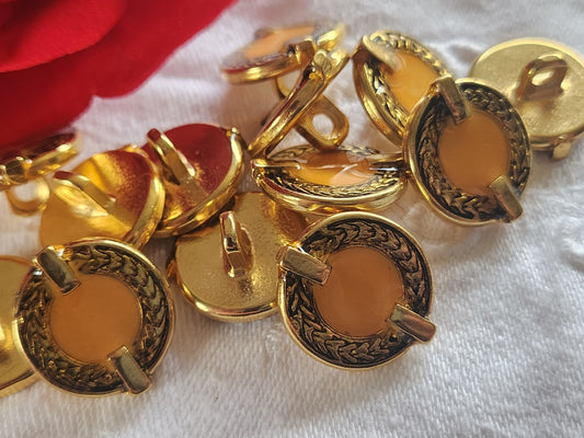 Lot 6 boutons en métal  vintage orange doré 1,8 sur 2 cm pied ref 2371