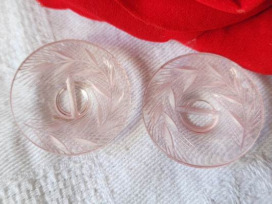 Duo bouton ancien lucite plexis épis de blé à pied  2,5  cm rose  D12D