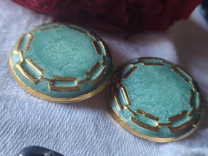 Duo gros boutons vintage en métal bleu pied trés leger 2,9 cm ref 4581