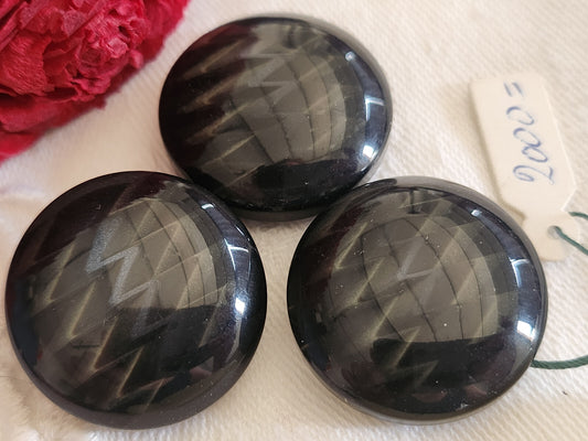 Trio boutons vintage gris inclusion bombé 2,5 cm pied ref 259