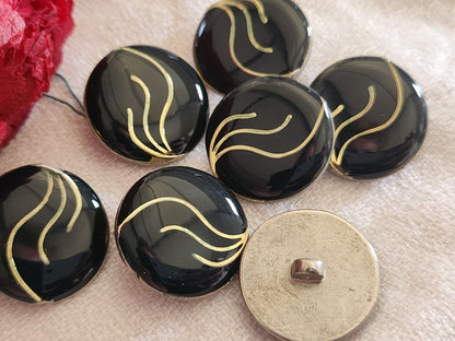 Lot 6 boutons vintage en métal noir pied vague  2 cm ref 2531