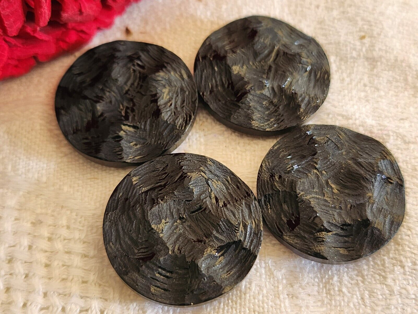 Lot 4  boutons vintage noir gris  texturé pied plat 2,2 cm ref 2606