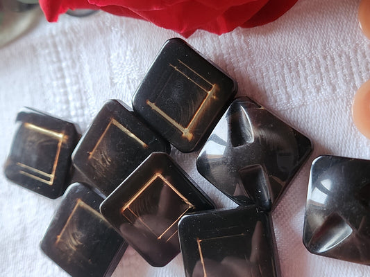 Lot 6 jolis boutons vintage marron inclusion doré carré pied 2,1 cm ref 1783