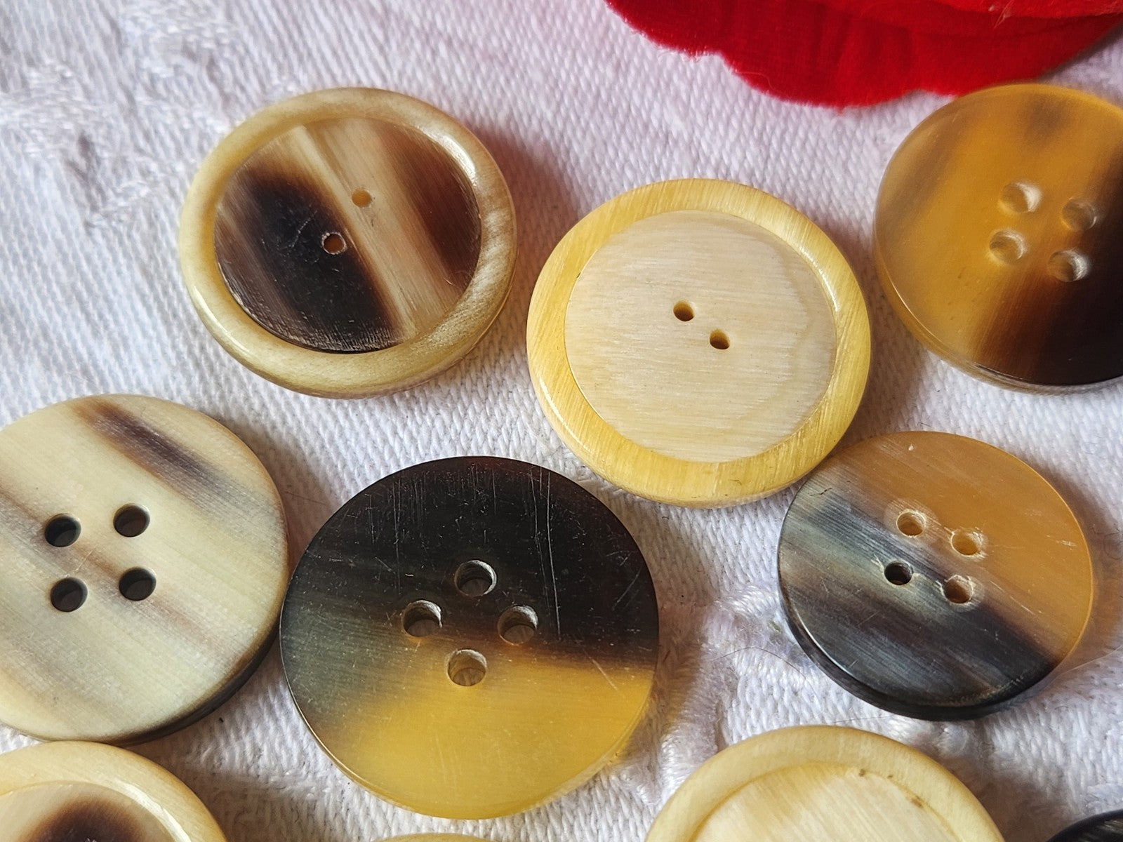Lot 12 boutons anciens en corne creme 2 cm à 3,1 sur 3,6 cm ref 2058