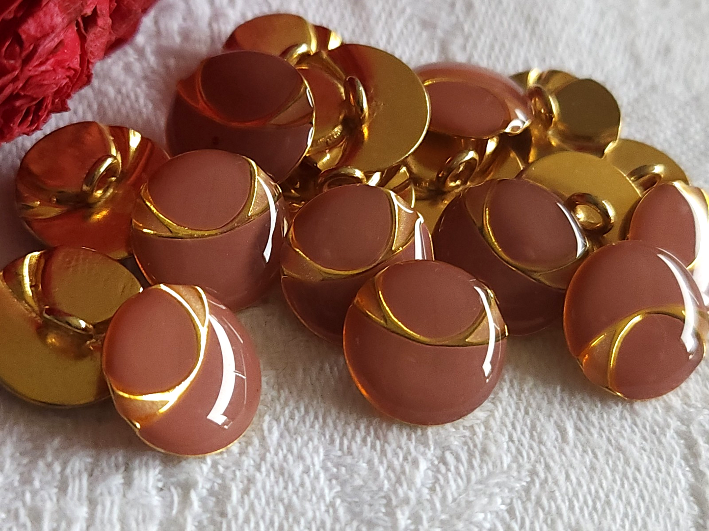Lot 6 petits boutons en métal bicolore rose  deux tons 1,2 cm ref 6062