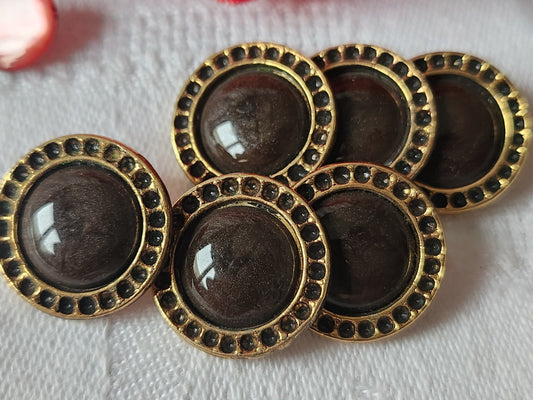 Lot 6 boutons vintage en metal coeur marron joli pied doré 1,8 cm ref 1793