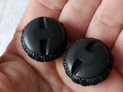 Duo boutons vintage en  passementerie noir vintage résine 2,5  cm D6J