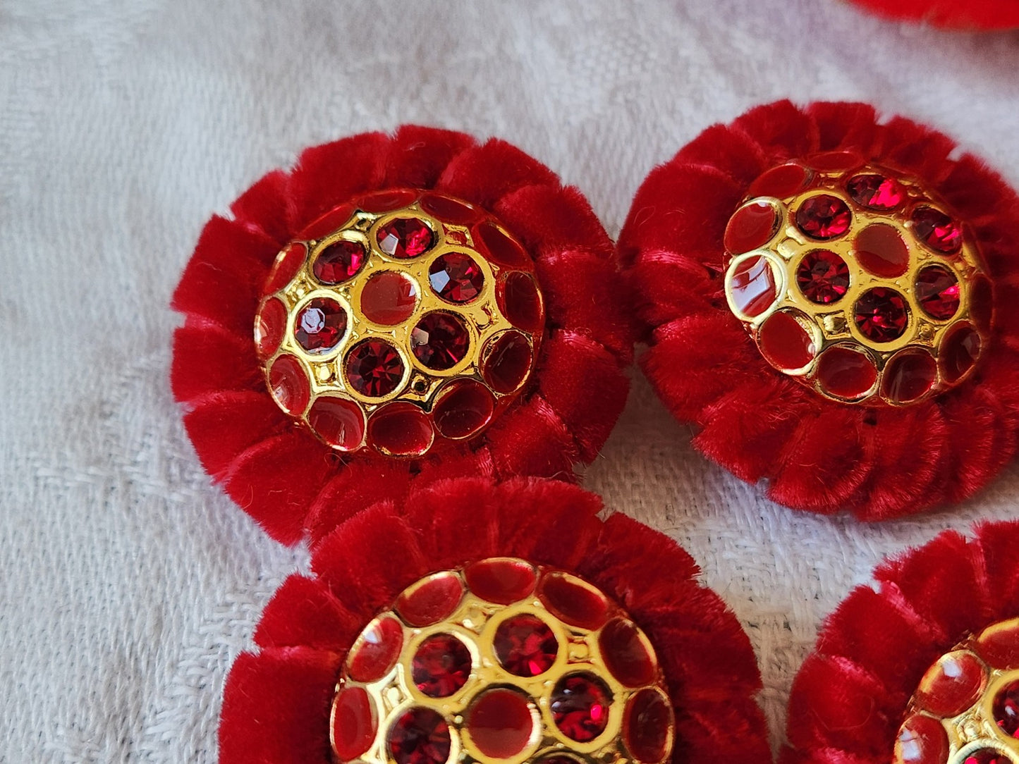 Haute couture lot 5 boutons vintage strass rouge gros bijoux 2,8 cm ref 6050