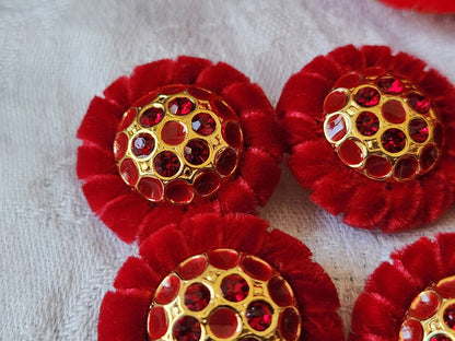 Haute couture lot 5 boutons vintage strass rouge gros bijoux 2,8 cm ref 6050