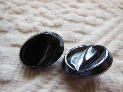 Duo boutons anthracite en verre ovale relief 1,7 sur 1,3 cm D11A