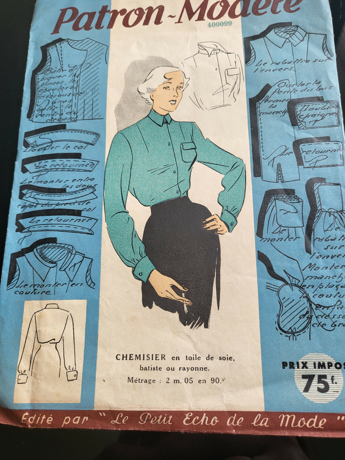 Patron ancien chemisier en toile de soie neuf taille 44 ou 42 et 46 