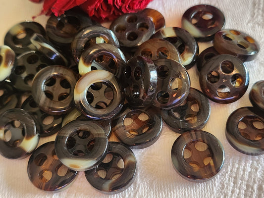 Lot 24 boutons vintage marron moucheté large trou  1,4 cm ref 5772