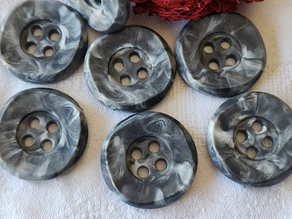 Lot 7 boutons vintage énorme gris chiné 3,4 cm hyper leger trous ref 3392