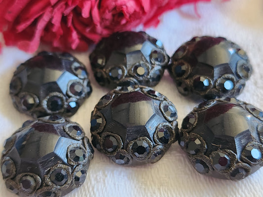 Lot  6 boutons vintage parurier collection resine strass verre 1,9 cm ref  857