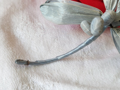 Ancien ornement chapeau creation modiste fleur rafia  bleu/gris  T0-03