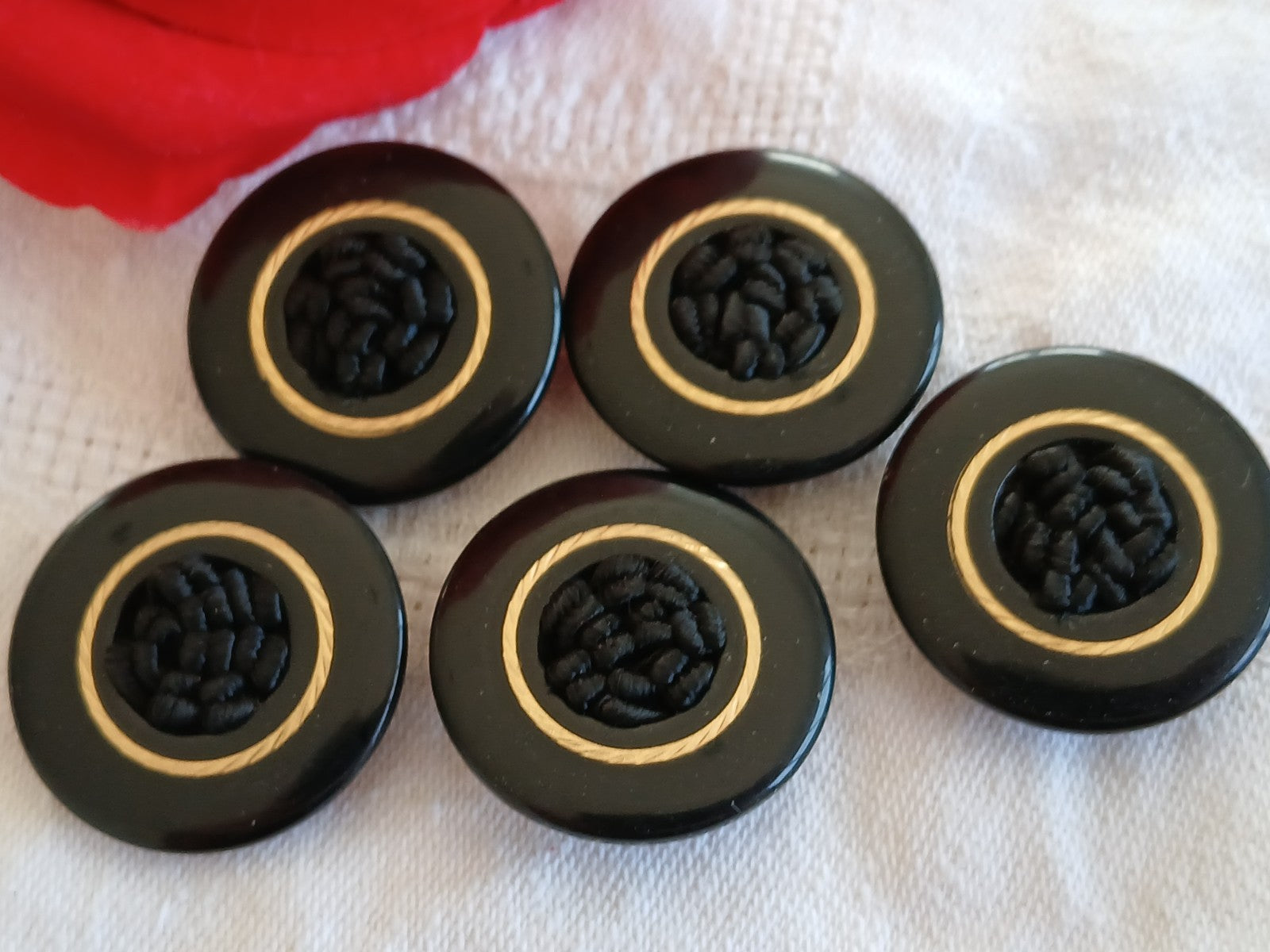 Lot 5 boutons anciens passementerie noir pied 2,7 cm ou 27 mm gros ref 6464