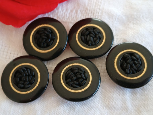 Lot 5 boutons anciens passementerie noir pied 2,7 cm ou 27 mm gros ref 6464