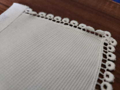 Ancien  col tissu blanc tramée  dentelle  vintage  B1-70