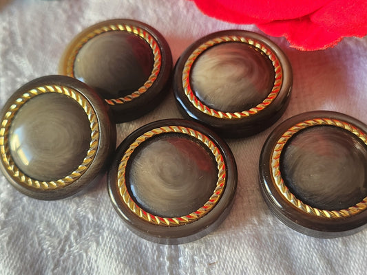 Lot 5 gros boutons vintage épais marron doré pied 2,7 cm ref 6146
