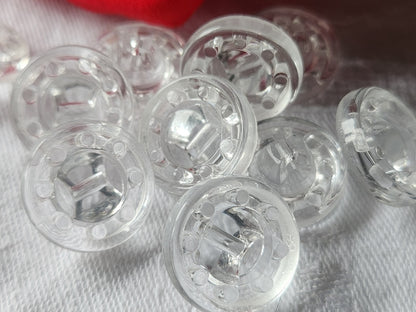 Lot 6 boutons anciens en verre transparent vintage 1,7 cm ref 3115