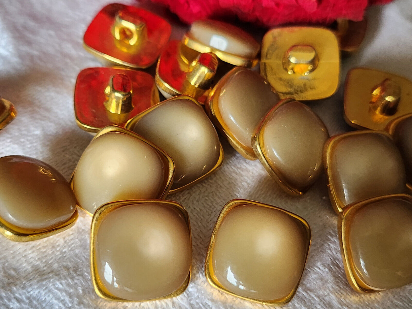Lot 10 hauts boutons vintage marron doré acrylique à pied 1,5 cm ref 2168