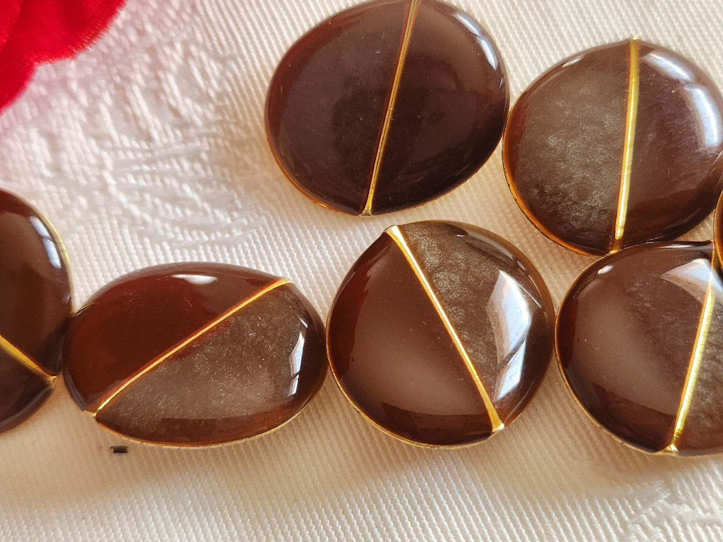 Lot 6 boutons vintage en métal marron 2 tons ovale pied 1,7 sur 2 cm ref 6372
