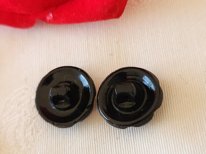 Duo boutons anciens en verre noir à strasser lumineux 1,7 cm D8A