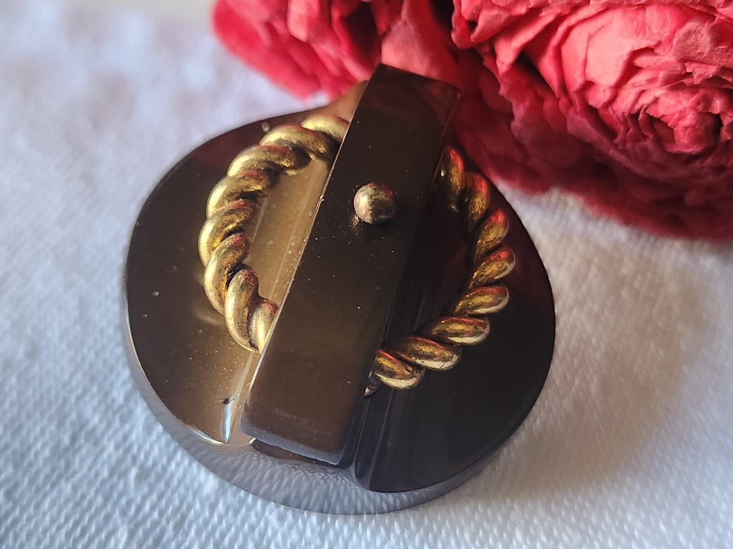 collection bouton ancien volumineux marron metal 3,3 cm ref 3158