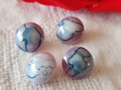 Lot 4 boutons vintage en verre rose bleu 1,3 cm pied ancien G18B