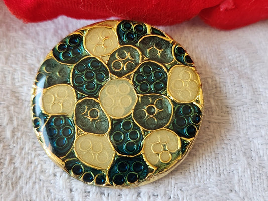 Gros Bouton vintage  métal effet mosaique bleu créme pied 2,9 cm  D19F