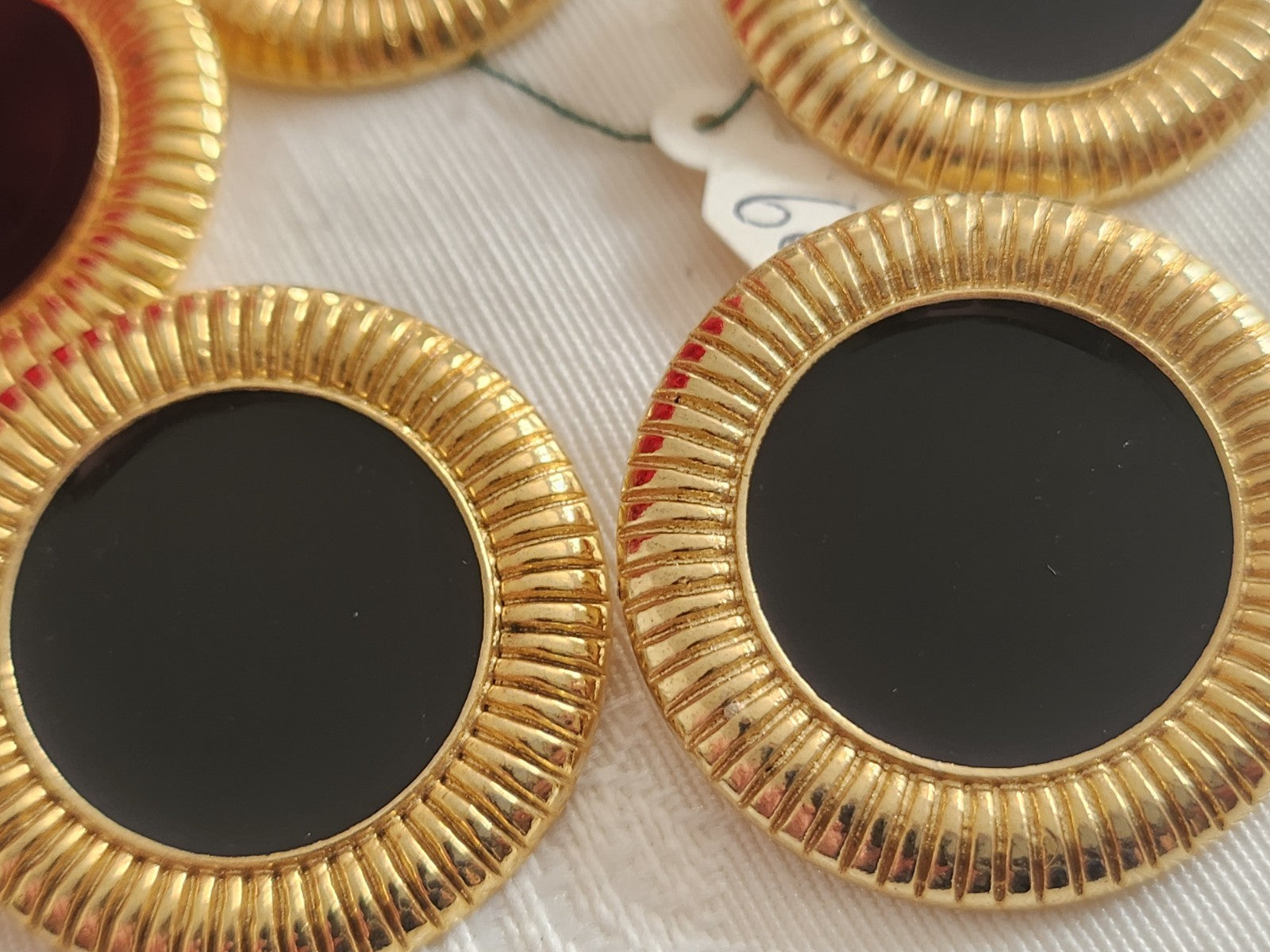 Lot 5 énormes boutons vintage métal doré noir pied 3,1 cm ou 31 mm ref 6327