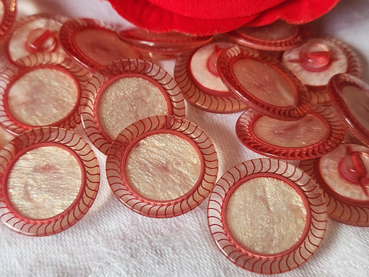 Lot 6 boutons vintage coeur rouge satiné nacré pied 2,3 cm ref 1975