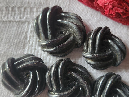 Lot 5 boutons vintage en resine gris  2,2 cm (4) et 2,7 cm (1) ref 2618