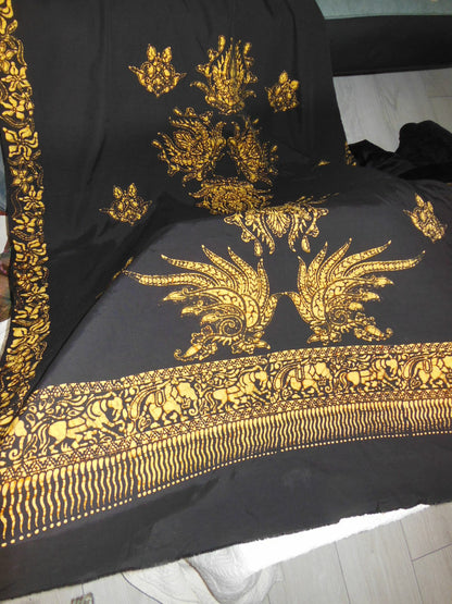 Coupon tissu vintage ancien motif ethnique noir Indonésie 3 mètres sur 91 cm B6
