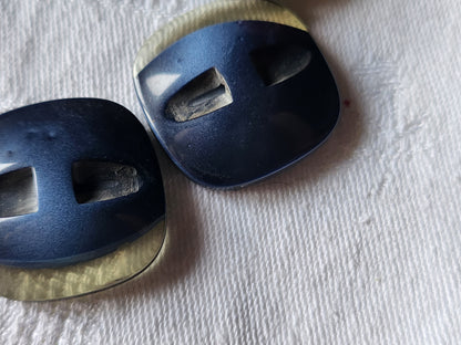 Lot 6 gros  boutons vintage bleu doré inclusion pied 2,6 cm ref 2031