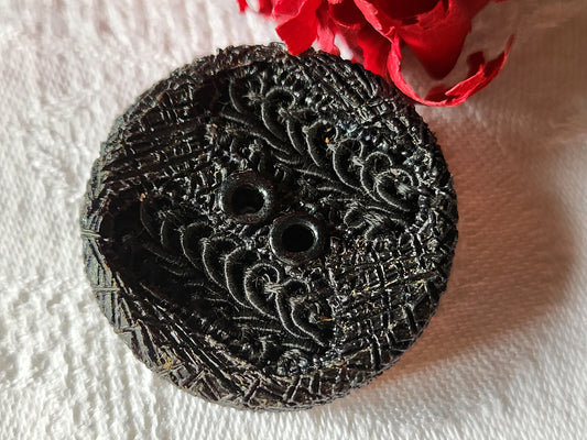 collection gros bouton ancien vintage resine noir passementerie 3,5 cm ref 2989