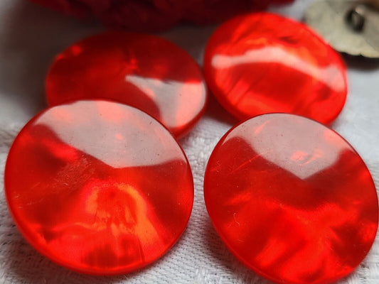 Lot 4 gros boutons vintage rouge nacré lumineux 2,7 cm ref 3284