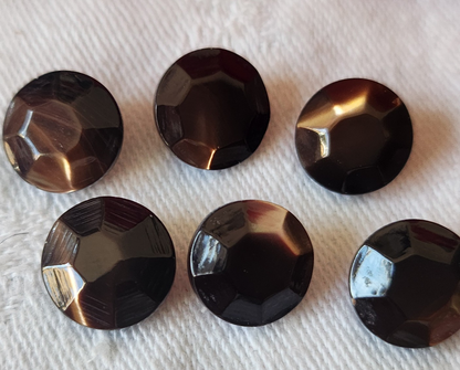 Lot 6 boutons anciens en nacre marron facette effet strass pied 1,1 cm ref 4915