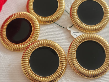 Lot 5 énormes boutons vintage métal doré noir pied 3,1 cm ou 31 mm ref 6327