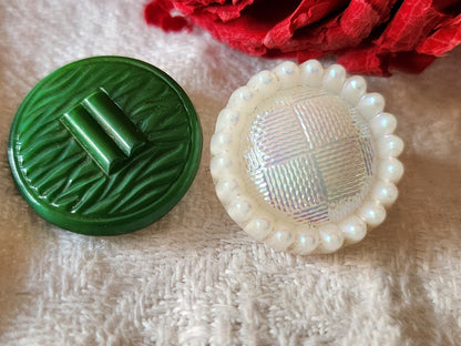 Duo boutons anciens en verre motif coloré  1,8 cm G15B