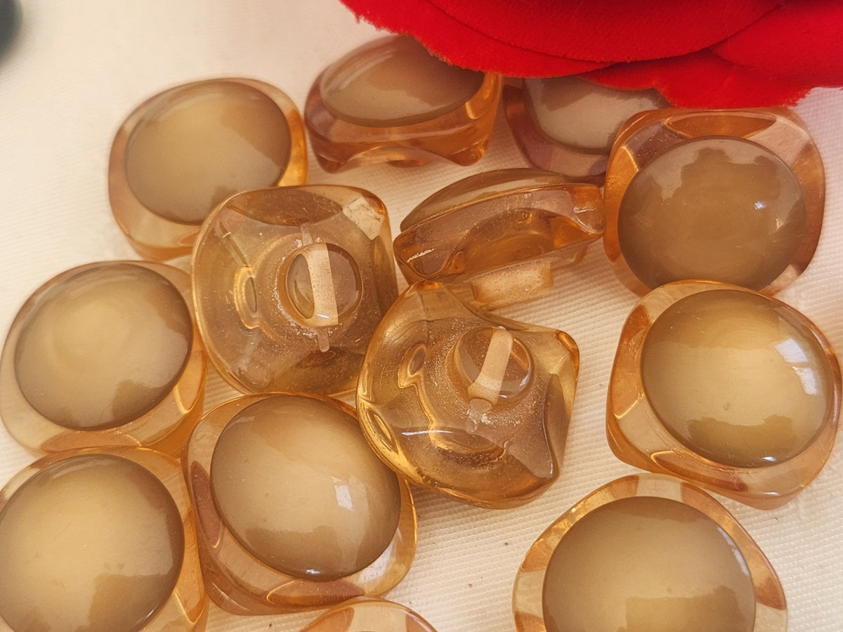Lot 6  boutons vintage marron superbe  transparent à pied 2 cm 20 mm  ref 6249