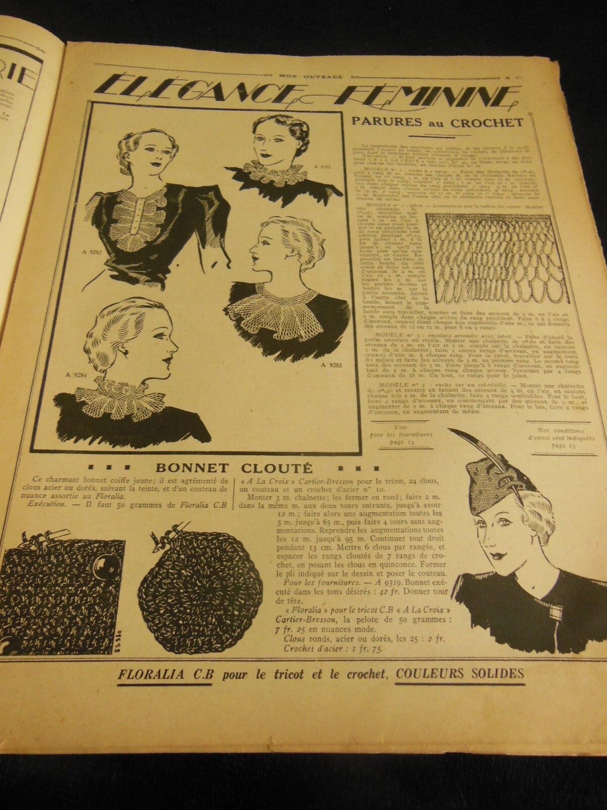 Mon ouvrage 1937 n°343 fleurs séchées  bonnet clouté  lingerie napperons fruits