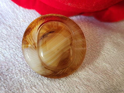 Bouton ancien en verre marron effet bille agathe 2,2 cm pied G19C